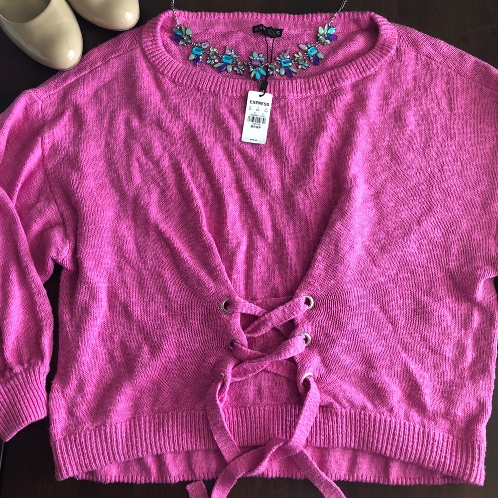 NWT Express Corset Lace Up Pink Balloon Sweater